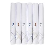 Caruso Italy Men's Initial Monogram J Embroidery 100% Pure Cotton Handkerchief White Base With Colored Border - Pack Of 6, J, 46