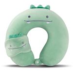 Travel Pillow Kids Travel Pillow with Sleep Eye Mask Cute Neck Pillow for Travel Soft Memory Foam Travel Neck Pillow for Adults and Kids Airplane Sleeping Travel and Camping (green dinosaur)