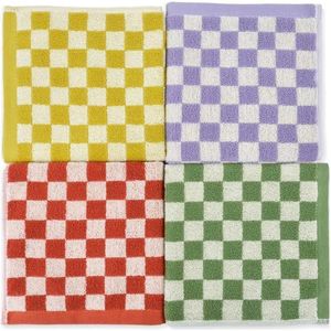 Cotton Wash Cloths Checkered 4 Pack 4 Colors - Bathroom Washcloths for Face Body, 13 x 13 Inches Daily Cleansing Towels