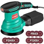 Orbital Sander, HYCHIKA 300W 13000RPM Random Orbital Sander, 6 Variable Speeds, 125mm 12Pcs Sandpapers, Electric Sander with Dust Collection Ideal for Sanding, Polishing Wood, DIY, Home Improvements