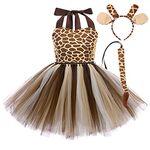 OBEEII Animal Costume for Kids, Tiger/Leopard/Cows/Zebra/Giraffe Fancy Dress with Hair Hoop Tail Dress Up Costume for Girls Halloween Cospaly Birthday Christmas Stage Performance 5-6 Years