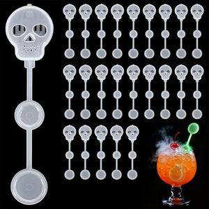 25 Pcs Dry Ice Stir Swizzle Sticks, Clear Skull-Shape Plastic Stir Sticks Glow in Dark Bar Cocktail Beverage Drink Stirrers for Smokey Drinks Coffee Home Party Decoration
