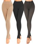 Cavotor Womens Fake Translucent Tights Control Top Pantyhose Butt Lifting High Waisted Opaque Tights (No Fleece-Stirrup Black+Nude+Translucent Black,S)