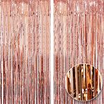 2pcs 3ft X 8.3ft Rose Gold Metallic Tinsel Curtains Aluminum Foil Flow Silk Curtain Background Streamer Birthday Party Wedding Holiday Backdrop Decoration