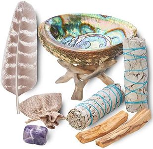Blue River Sage Smudging & Energy Cleansing Kit with Amethyst, White Sage, Palo Santo, Abalone Shell, Stand & Guide (Regular)