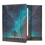 kwmobile Case Compatible with Kobo Aura H2O Edition 2 - PU Leather Cover with Magnetic Closure, Strap, Front Pocket - Cosmic Nature Blue/Grey/Black