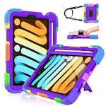 LTROP iPad Mini 6 Case 2021, iPad Mini 6th Generation Case for Kids, Heavy Duty Shockproof Cover with Pencil Holder/360 Rotating Stand/Hand Strap for iPad Mini 6th Generation 8.3 Inch 2021, Purple