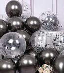 SUWEN Black Metallic Balloons and Confetti Balloons Set 47PCS Latex Helium Chrome Black Balloon for Birthday Graduation Anniversary Party Decorations