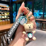 Ash & Roh keychain for bike Cute Keyring & Quirky Bag Charm Hard Silicone,Unbrekable Comes With Strap & Bag Hook Single Piece (STARBUCKS BROWN BEAR)