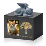 DiDiBirDi Pet Urn for Cat Ashes,Wooden Black Cat Urns for Ashes,Cat Memory Box,Cat AshesKeepsake with Resin Cat Angel Statue and Ashes Bag