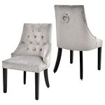 Giantex Set of 2 Dining Chairs, Button-Tufted Velvet Side Chair, Modern Mid-Century Upholstered Accent Chair w/Nail Head Trim, Solid Rubber Wood Legs, Vintage Style Leisure Dining Chairs, Gray