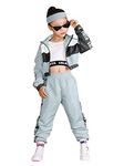 Girls Street Dance Clothing Set, Hip Hop Modern Jazz Team Performance Costume, Girls Dance Wear Sets (light blue, 9-11)