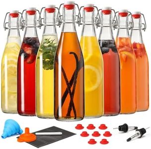 8 Set, 16 OZ Swing Top Glass Bottles - Flip Top Beer Brewing Bottles with Stopper for 2nd Fermentation, Kombucha, Mead Kefir, Vanilla Extract, Juice, Tea, Wine - Airtight Cap Lids, Bonus 2 Pourers