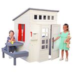 KidKraft Modern Outdoor Wooden Playhouse with Picnic Table, Mailbox and Outdoor Grill, White, Gift for Ages 3-10