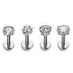 Jovivi 4pcs Multi-Shape Stainless Steel 4mm Clear Cubic Zircon Lip Rings Labret Monroe Nose Studs Helix Earring Piercing 16G