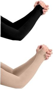 PURSUE FASHION Unisex Full Arm Fingerless Sleeves Gloves for UV, Dust, Summer, UV Sun Protection Arm Sleeves for Men & Women (Black & Skin, 2 Pair)