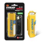 Eveready DL 101 Minimight, 1W Rechargeable LED Emergency Torch + 2W Sidelight, Pocket-Friendly Hexagonal Design, Hands-Free Clip, Type B/Micro USB Charging, Overcharge & Deep Discharge Protection