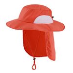 Home Prefer Outdoor Mens UPF50+ Sun Hat Wide Brim Fishing Hat with Neck Flap, Red, L-XL