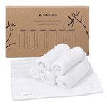 Navaris Wash Cloths (Pack of 6) Made with Rayon Derived from Bamboo - 25 x 25 cm Soft Face Cloth Flannel Towel Set for Washing Face, Makeup Removal, Body, Babies - White