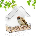 Parkland Clear Acrylic Glass Window Bird Feeder Table Seed Peanut Tray Hanging Perspex Clear for Transparent Viewing Small Compact with 3 Suctions Cups