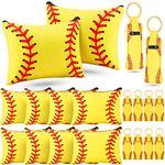 12 Pieces Softball Cosmetic Bag Portable Toiletry Makeup Bags Canvas Zipper Softball Bag 12 Pieces Neoprene Chapstick Holder Keychain Lipstick Holder Storage Case for Women, Girls, Team Player