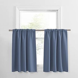 PONY DANCE Window Curtain Valances - Shade for RV Camper Bathroom Basement Noise Reduction and Privacy Protection, 42 x 30 inches, Blue Haze, 2 Pièces