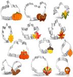 8PCS Large Fall Thanksgiving Cookie Cutter Set - Turkey, Pumpkin, Maple/Oak/Teardrop Leaf, Squirrel and Acorn