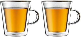 BODUM 10325-10 Bodum Canteen Double Wall Mug, 6.8 fl oz (200 ml), Set of 2, Heat Resistant Glass, Microwave Safe, Oven, Dishwasher Safe, Freezer Safe