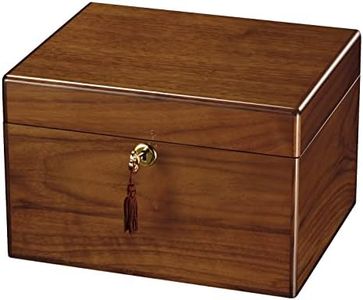 Howard Miller Memorial Elegant Walnut Finish Wooden Jewelry Box with Lock | and Key Velvet Lined Storage | Chest for Rings Necklaces | Watches Classic Organizer with Brass Tassel Gold Plated Locks
