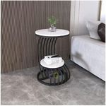 Device Bas with BROWN ART SHOPPEE MDF Top Metal Bedside Cabinet Small Round Table (Black/White)