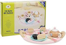 Durable Wooden Kids Pretend Play Food Toy Cooking Tea Set Childrens Tea Party Fun Tea Cups Saucers