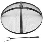 Suzile 22 Inch Heavy Duty Fire Pit Spark Screen Round Mesh Fire Pit Cover Fire Pit Lid Fire Pit Mesh Screen with Handle and Lifter Tool for Outdoor Firepit Stove Fireplace (Black)