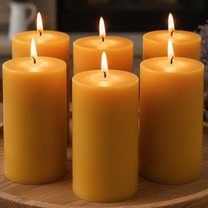 12 Pack Beeswax Pillar Candles, 420 Hours Long Burning Beeswax Candles,Unscented Bees Wax Candles Bulk for Home Paryer Party, Smokeless, Dripless