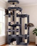 Heybly Cat Tree, 180 cm Tall Cat Tower for Large Maine Coon Cats with Extra-Large Baseboard, Cats Condo Furniture with Multi-Level Platforms, 2 Hammocks and 12 Scratching Posts, Smoky Grey HCT037G