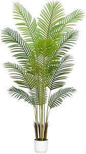 Artificial Palm Tree Indoor 5ft with White Pot,Realistic Leaves and Adjustable Branches and 12 Trunks, Faux Plants Indoor Tall - Ideal for Home Decor in Living Rooms, Offices, and Bedrooms (5FT Palm)