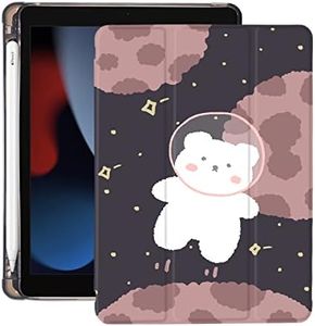 Cute Kawaii Bear for iPad Pro 12.9 Inch Case 5th/6th Generation 2022/2021/2020 with Pencil Holder, Auto Sleep/Wake, Black Leather Soft TPU Back Cover