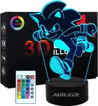 Sonic Hedgehog Night Light for Kids, 3D Illusion Lamp with 16 Colors Change and Remote ControlSonic Light,Sonic Toys Decor Room,Sonic Gifts for Boys Kids Girls Birthday Christmas Valentine's Day