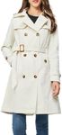 Rasujie Women's Trench Coat Double Breasted Classic Lapel Overcoat Belted Jacket with Detachable Hood, Beige, X-Small