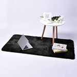 Hometail Fluffy Soft Anti-Slip Black Carpet Runner (18X36 in) Washable Thick Microfiber High Density Fur Area Rug Large Size Carpet Mat (Black, 1.5x3 Feet)