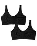 Fruit of the Loom Women's Front Close Sports Bra - Cotton Blend, Easy Fit & Built-up Support, Black, 48