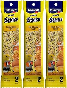 Vitakraft 3 Pack of Finch and Canary Crunch Stick Bird Treats, 2 Sticks Each, Egg and Honey Flavor