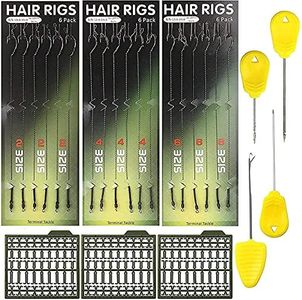 Carp Fishing Braid Hair Rigs Size 2 4 6 Braided Thread Line 8245 Curve Hook Boilie Stoppers Hair Extender Bait Needle Tool Kit Drill Stringer Needle Carp Terminal Tackle(25pcs Kits)