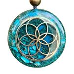 Orgone Necklace Seed of Life Healing Crystals Protection SBB Coil Copper Stone, Orgonite Pendant Turquoise, Moonstone Rose Quartz, Yoga, Reiki, Handmade, Arte Orgones Design