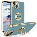 GUAGUA iPhone 14 Case,iPhone 14 Phone Case with 360° Ring Holder Slim Support Magnetic Car Mount Kickstand Shockproof Protective Women Men Phone Cover for iPhone 14 6.1 inch, 2022, Blue Gray/Gold