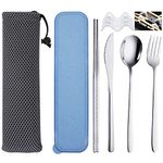 SITAKE 6 Pcs Portable Stainless Steel Flatware Set, Travel Reusable Lunch Utensils with Storage Case and Bag, Knife Fork Spoon Chopsticks Set for Office, School, Travel, Camping, Picnic (Sliver)