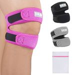 BisLinks Patella Tendon Knee Strap Supports - 1 Pack Adjustable Knee Brace Pads | for Exercise, Running, Tennis | Men & Women | Pink with Mesh Laundry Bag