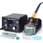 YIHUA 939D+ Digital Soldering Station, 75 Watt Equivalent with Temperature Control, °C/°F Display. ESD safe for Electronics. Aluminum Panel (Resists Burn). Solder Tips, Lead-free Solder & Extras