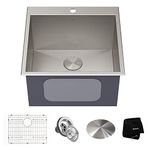 KRAUS Standart PRO 22-inch Drop-in Top Mount 16 Gauge Stainless Steel Single Bowl Laundry Utility Sink, KHT301-22L