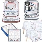 Hockey Birthday Decorations - Ice Hockey Tableware Pack, Disposable Hockey Theme Plates, Napkins, Tablecloth for Kids Fans Sports Hockey Birthday Party Supplies, Serve 40