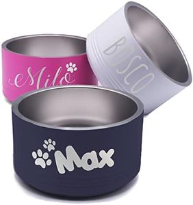 My Personal Memories Custom Personalized Stainless Steel Dog or Cat Bowl for Water and Food - Engraved Pet Bowl with Non Slip Bottom (Large - 64 Ounces, Navy Blue)